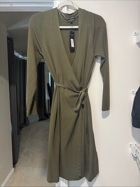 Banana Republic Olive Wrap Midi Dress with Tie Waist
